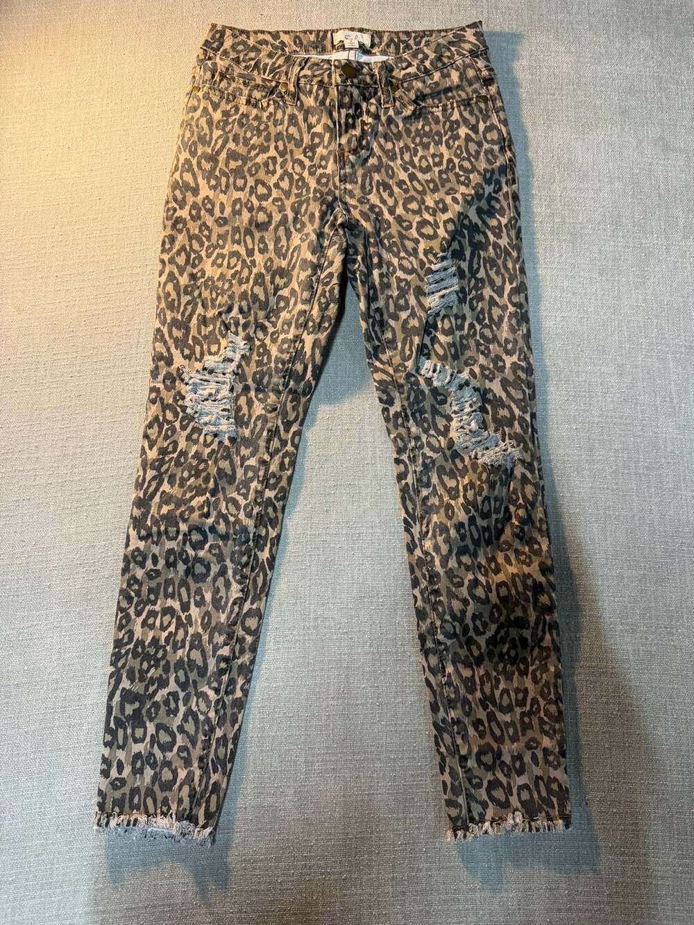 Easel Women's Leopard Print Distressed Skinny Ankle Jeans